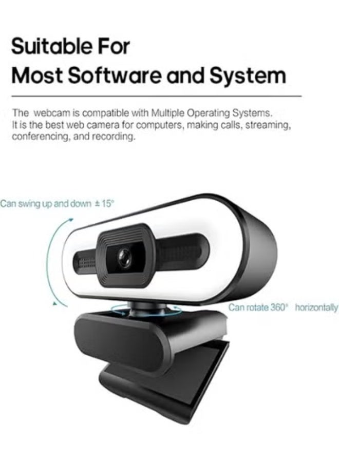 كاميرا ويب 1080P بدقة عالية مع ميكروفون مدمج وإضاءة بثلاث مستويات، دوران 360 درجة، متوافقة مع أنظمة متعددة للاجتماعات والبث - Image 4