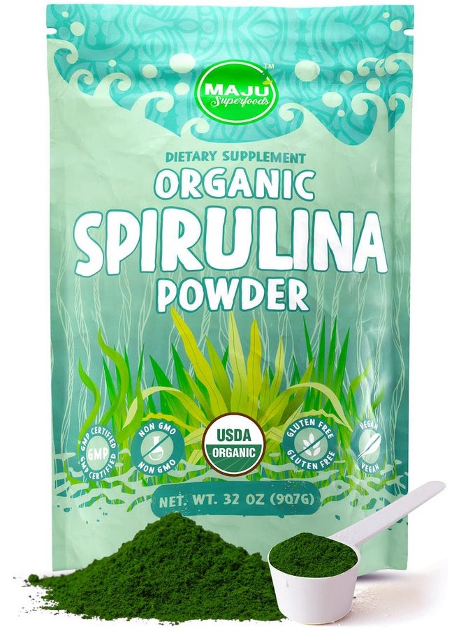 Maju Superfoods Maju Organic Spirulina Powder 2 Pound Dark Rich Green Nonirradiated Nongmo Vegan Glutenfree Jumbo Size  - Image 1