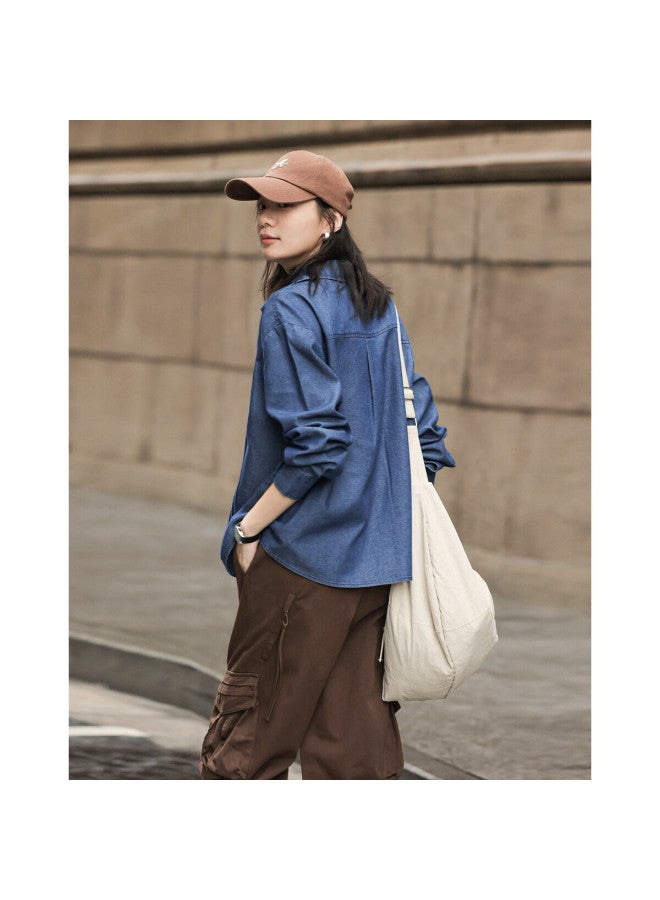 dme Demnaspring Skin-friendly Cloud Cotton Shirt Design Sense Turn-down Collar Pleated Shirt Women's Top - Image 1