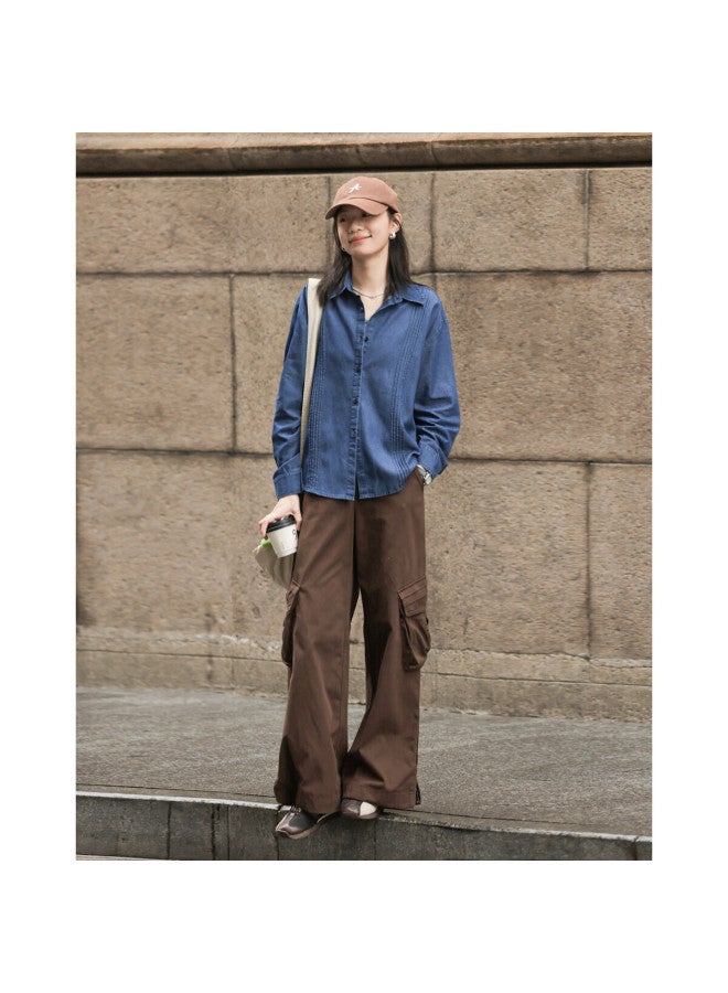 dme Demnaspring Skin-friendly Cloud Cotton Shirt Design Sense Turn-down Collar Pleated Shirt Women's Top - Image 4