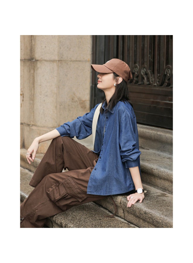 dme Demnaspring Skin-friendly Cloud Cotton Shirt Design Sense Turn-down Collar Pleated Shirt Women's Top - Image 2