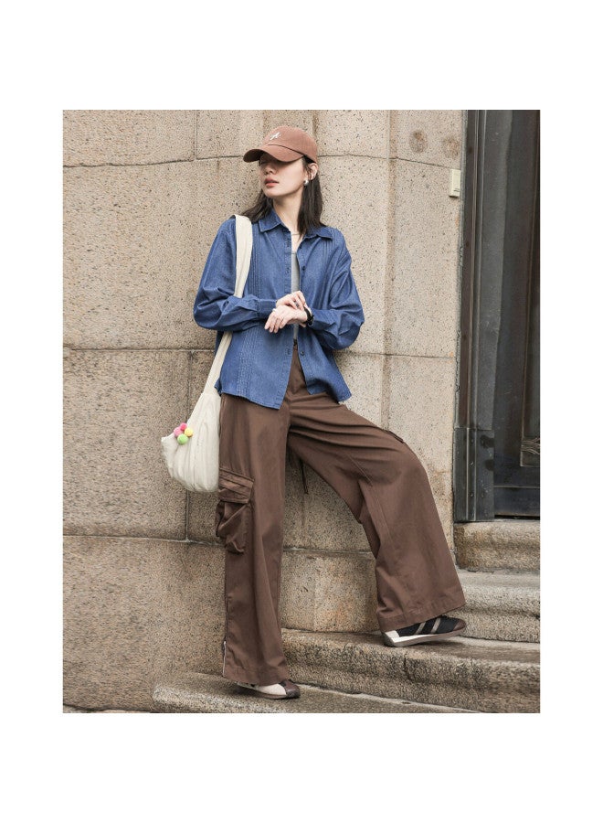 dme Demnaspring Skin-friendly Cloud Cotton Shirt Design Sense Turn-down Collar Pleated Shirt Women's Top - Image 5