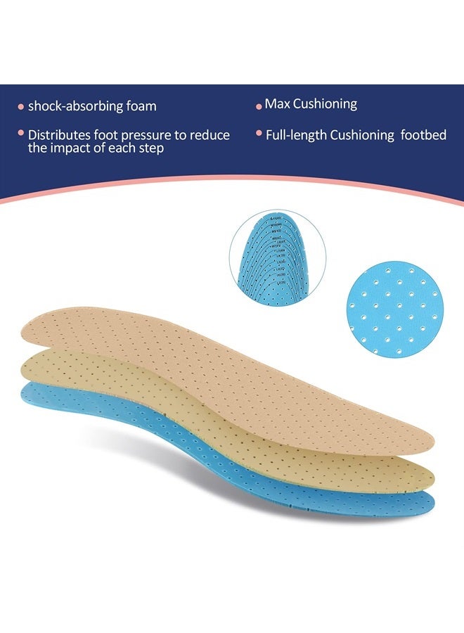 Sintege 3 Pairs Breathable Shoe Insoles Inserts Ultra-Soft Cushioning Walking Comfort Insoles Double-Layer Latex Foam Perforated Insoles Replacement Insoles for Men 7-11 Woman 2-8 (Khaki, Green, Blue) - Image 5