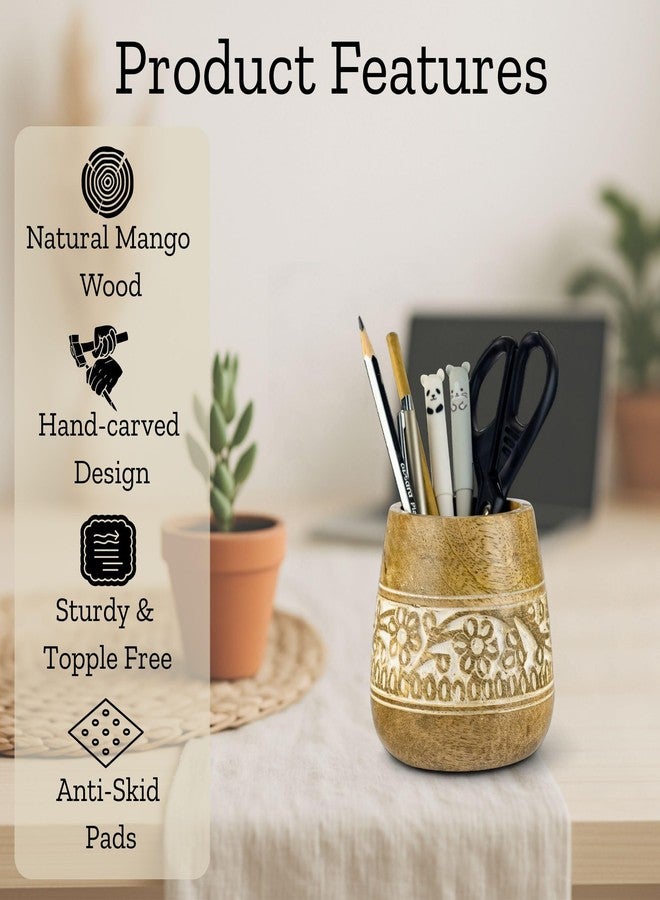 Mie Creations حامل أقلام رصاص خشبي بتصميم أنيق من Mie Creations للمكتب | حامل فرش الرسم، إكسسوارات مكتبية، منظمات فرش مكياج لطيفة | مكتب، حامل أقلام خشبي | أدوات مكتبية، لوازم فنية | أبيض - 4 بوصات - Image 2