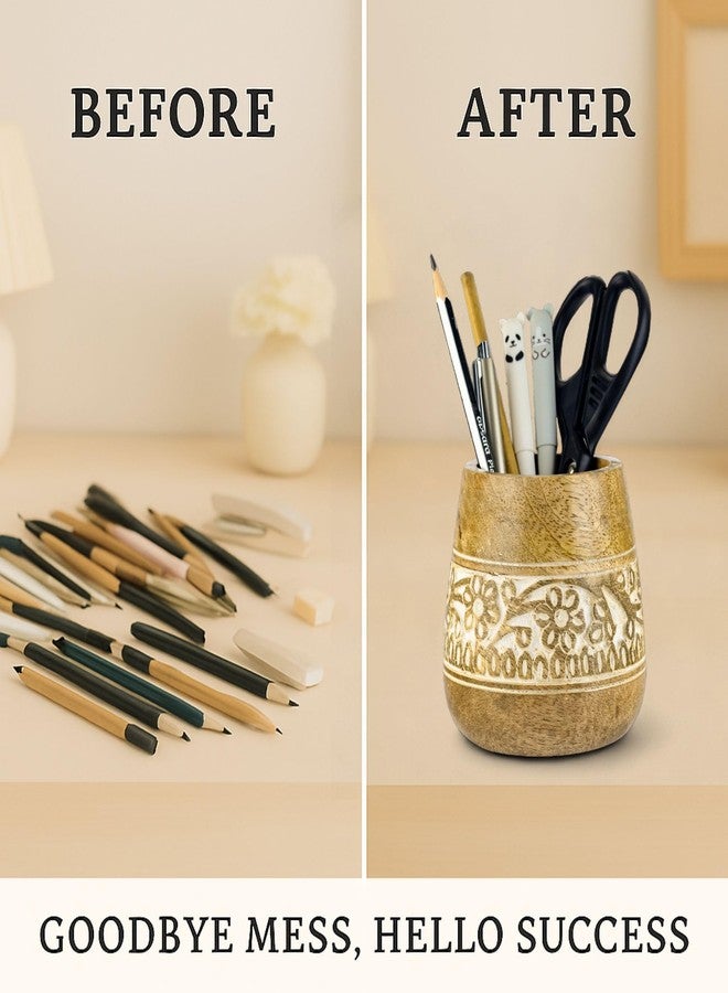Mie Creations حامل أقلام رصاص خشبي بتصميم أنيق من Mie Creations للمكتب | حامل فرش الرسم، إكسسوارات مكتبية، منظمات فرش مكياج لطيفة | مكتب، حامل أقلام خشبي | أدوات مكتبية، لوازم فنية | أبيض - 4 بوصات - Image 5
