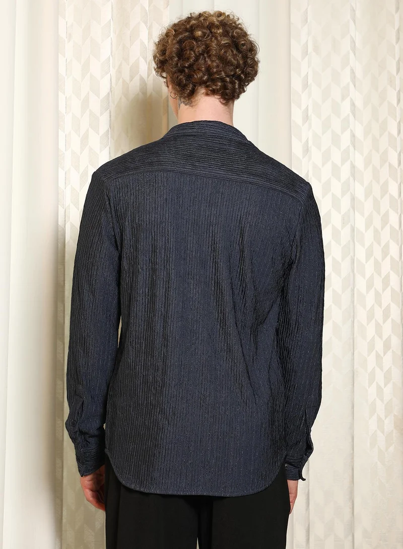 CAHOOT  Men's Navy Textured Cotton Blend Full Sleeve Shirt for Men | Best Price UAE