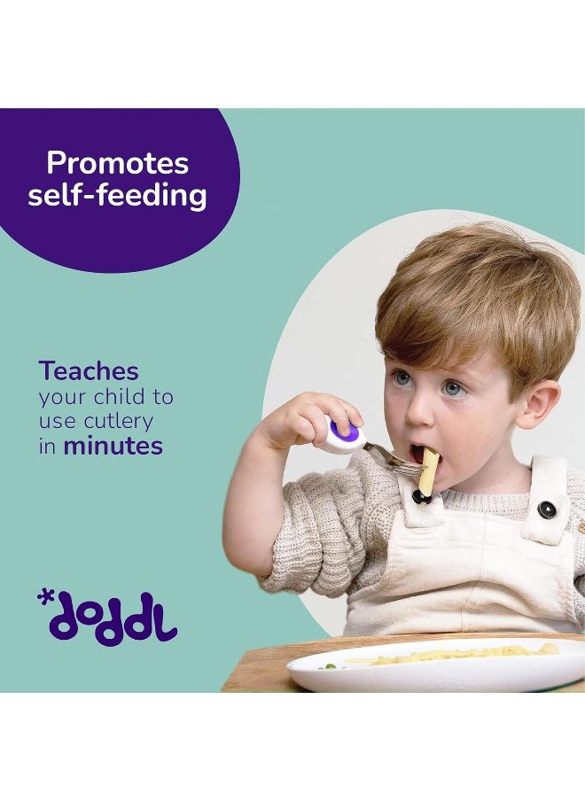 Doddl Cutlery Set for Children, Toddlers & Babies 12 Months +, 2 Piece Spoon & Fork Cutlery Set Ergonomically Designed to Promote Self-Feeding in The Right Way Green 00001