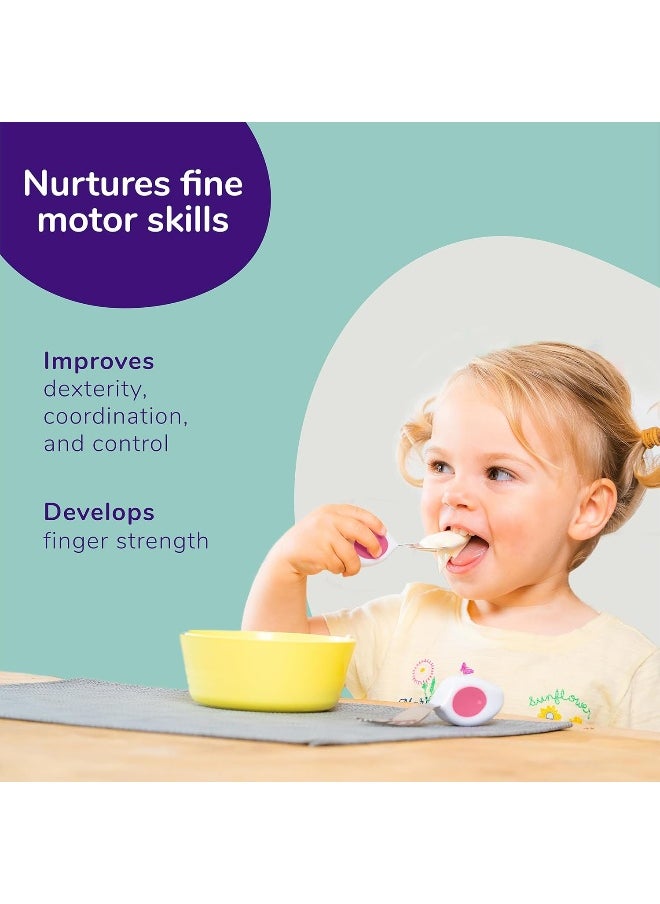 Doddl Cutlery Set for Children, Toddlers & Babies 12 Months +, 2 Piece Spoon & Fork Cutlery Set Ergonomically Designed to Promote Self-Feeding in The Right Way Green 00001