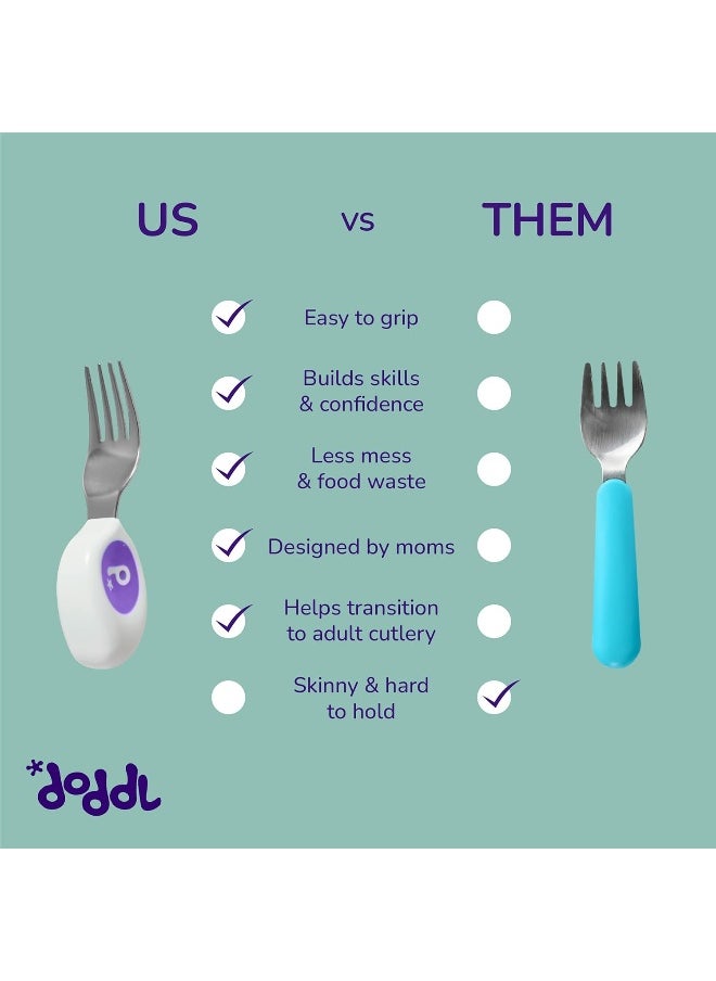 Doddl Cutlery Set for Children, Toddlers & Babies 12 Months +, 2 Piece Spoon & Fork Cutlery Set Ergonomically Designed to Promote Self-Feeding in The Right Way Green 00001