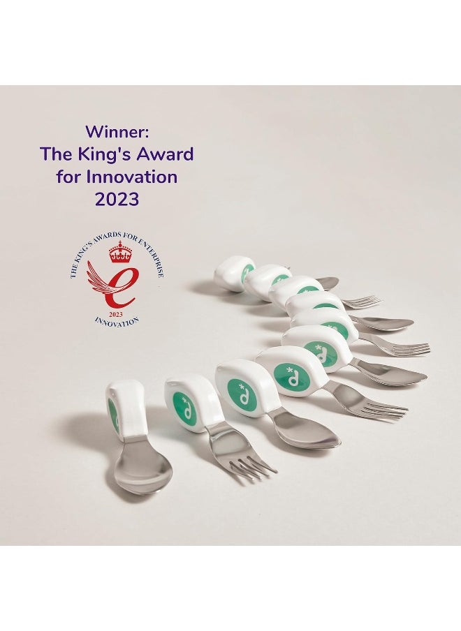 Doddl Cutlery Set for Children, Toddlers & Babies 12 Months +, 2 Piece Spoon & Fork Cutlery Set Ergonomically Designed to Promote Self-Feeding in The Right Way Green 00001