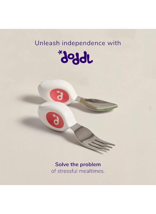 Doddl Cutlery Set for Children, Toddlers & Babies 12 Months +, 2 Piece Spoon & Fork Cutlery Set Ergonomically Designed to Promote Self-Feeding in The Right Way Green 00001