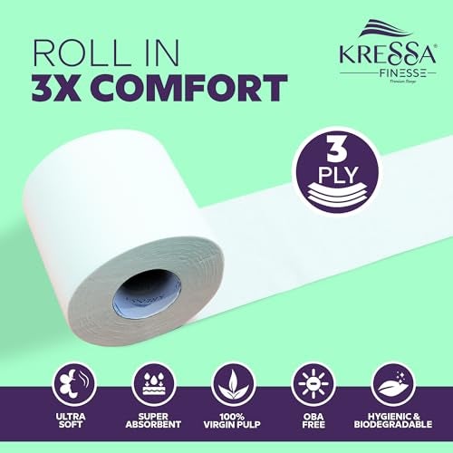 Kressa 3-Ply Toilet Paper Roll | Pack of 12 Rolls x 300 Pulls each | Total 3600 Pulls | Toilet Tissue (Pack Of 1) - Image 3