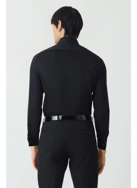 Bisse Men's Slim Fit Long Sleeve Fold Collar Shirt BLACK GM21Y211350_D99
