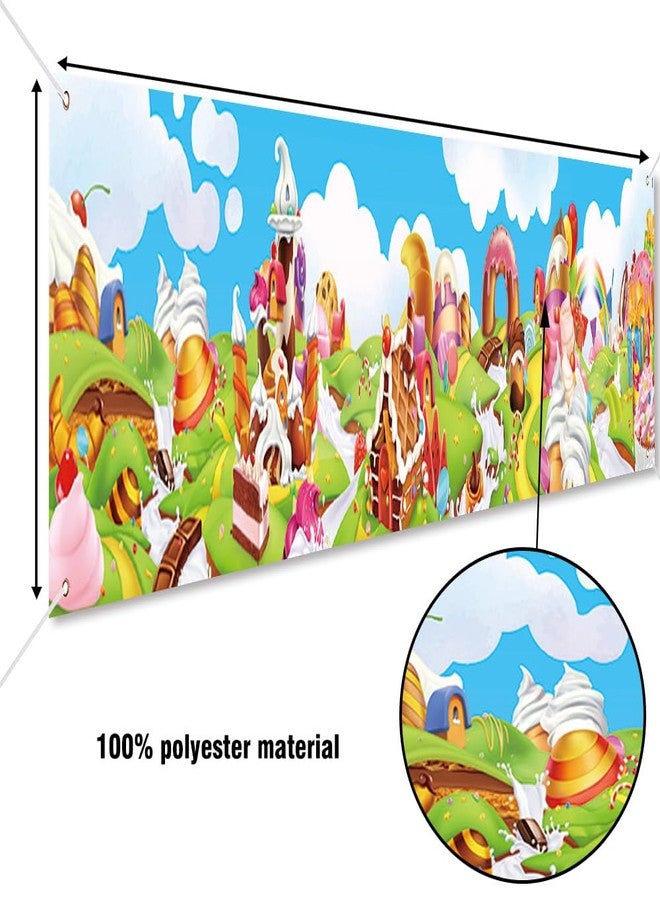 DOTOOMA 118 x 20 In Candyland Sweet Cartoon Rainbow Cupcake Ice Cream Castle Theme Yard Banner Sign Decorations Baby Shower Girls Birthday Party Cake Table Polyester Supplies - Image 5