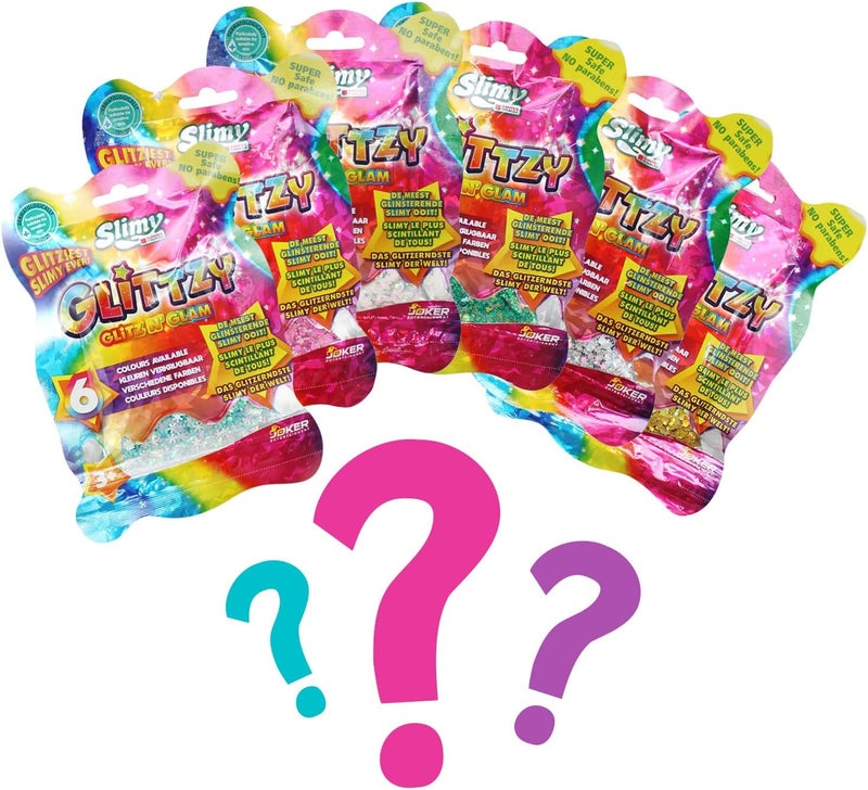 SLIMY Glittzy 90 g Surprise Colour - Original Slimy Slime Play Clay for Children, the Glitteriest Slime of All Time, Elastic Play Clay (Toy from 3 Years)