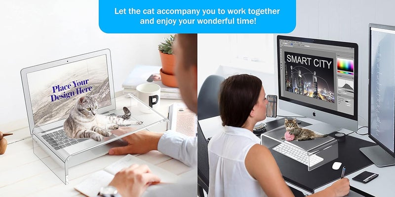 Beimu Acrylic Monitor Stand Riser L15''xW7.5''xH4'' Clear Laptop Stand for Desk Acrylic Monitor Riser for Desk Accessories Aesthetic Laptop Riser Clear Computer Stand White Office Supplies - Image 5