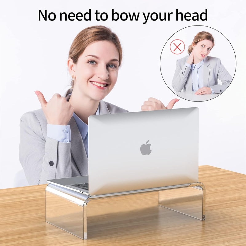 Beimu Acrylic Monitor Stand Riser L15''xW7.5''xH4'' Clear Laptop Stand for Desk Acrylic Monitor Riser for Desk Accessories Aesthetic Laptop Riser Clear Computer Stand White Office Supplies - Image 3