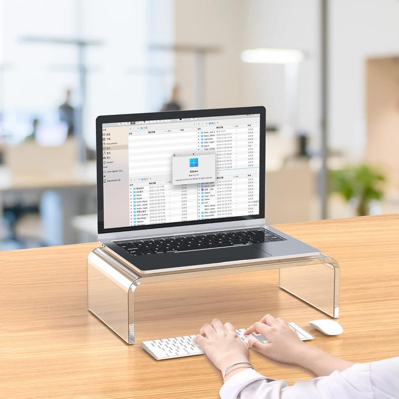 Beimu Acrylic Monitor Stand Riser L15''xW7.5''xH4'' Clear Laptop Stand for Desk Acrylic Monitor Riser for Desk Accessories Aesthetic Laptop Riser Clear Computer Stand White Office Supplies - Image 4