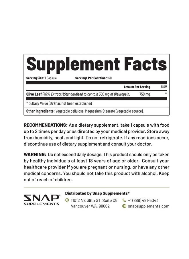 SNAP SUPPLEMENTS Olive Leaf Extract Capsules - Super Strength 40% Oleuropein for Blood Flow Support, Improve Digestion, Antioxidant Boost Supplement, Improve Brain Function (60 Capsules)  - Image 5