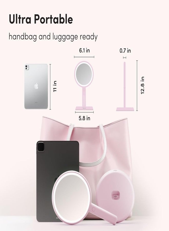 Fancii Cami Handheld Travel Makeup Mirror with Lights, Rechargeable, Extra Large, Double Sided 5X / 1X Magnifying Mirror - 3 Color Lighting, Handheld or Vanity (Strawberry Cream) - Image 5