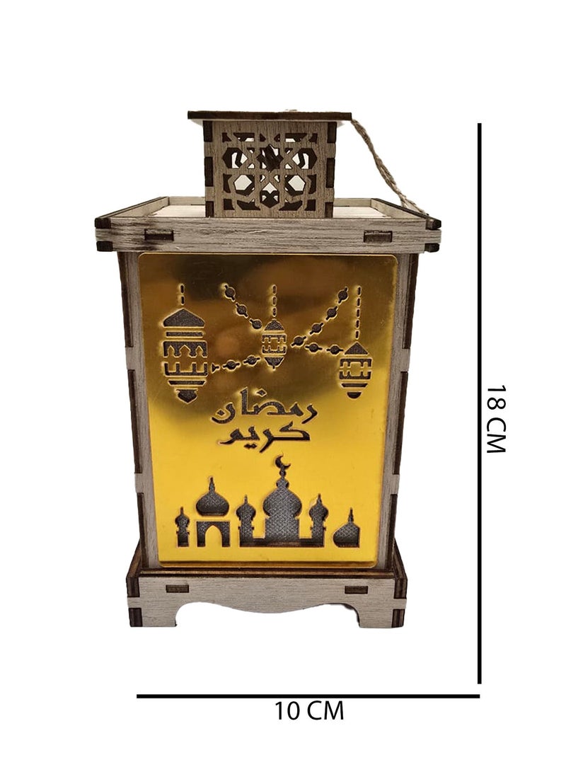يوويل فانوس رمضاني خشبي، مصباح زينة رمضان كريم، مصباح زينة للعيد، للاستخدام الداخلي والخارجي، مصباح زينة رمضاني 18×10 سم - Image 2