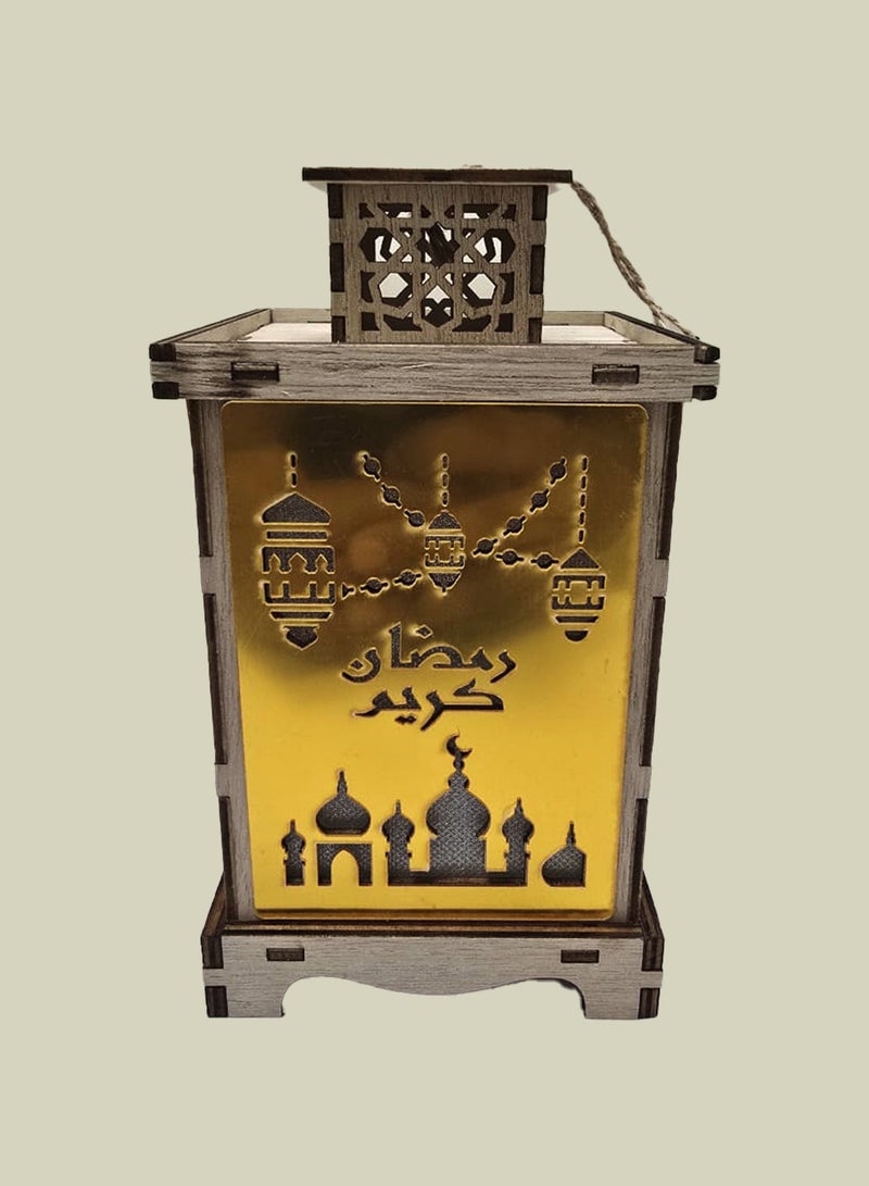 يوويل فانوس رمضاني خشبي، مصباح زينة رمضان كريم، مصباح زينة للعيد، للاستخدام الداخلي والخارجي، مصباح زينة رمضاني 18×10 سم - Image 3