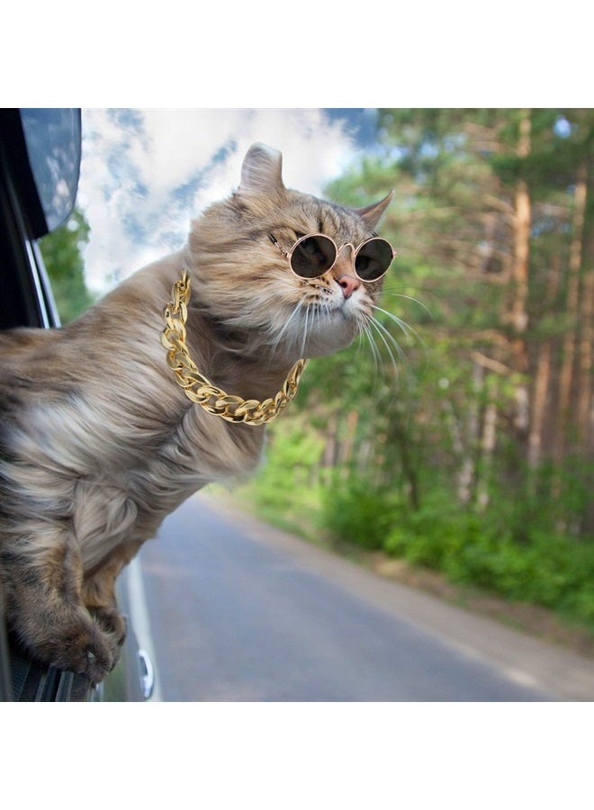 7 Pieces Sunglasses for Cats Dog Sunglasses Gold Chain Costume Funny Cute Cat Glasses Retro Pet Cosplay (Vivid Colors, Lovely Style)