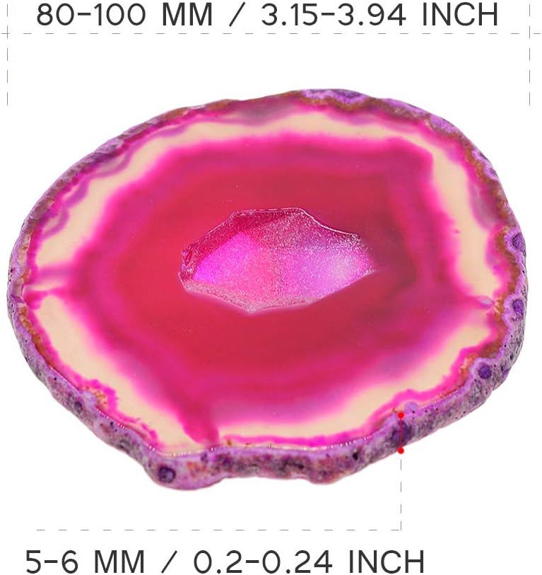 klarako Natural Agate Slice Geode Stone Coasters for Drinks,Crystal Quartz Cup Mats Coasters 3 4 inches  6 Colors to Choose  Fuschia - Image 5