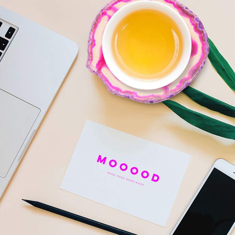 klarako Natural Agate Slice Geode Stone Coasters for Drinks,Crystal Quartz Cup Mats Coasters 3 4 inches  6 Colors to Choose  Fuschia - Image 2