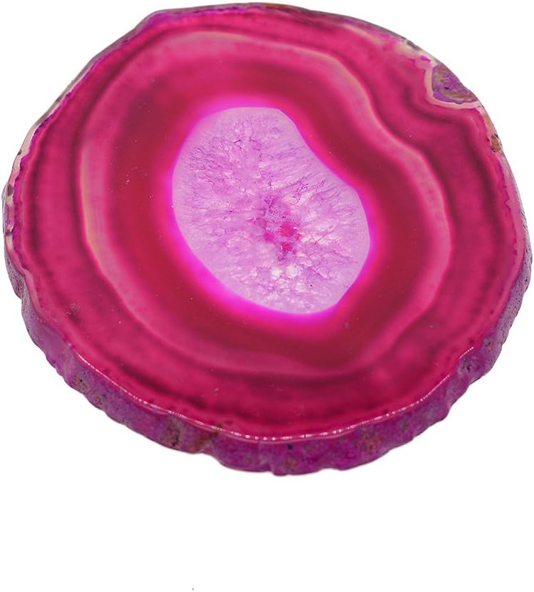 klarako Natural Agate Slice Geode Stone Coasters for Drinks,Crystal Quartz Cup Mats Coasters 3 4 inches  6 Colors to Choose  Fuschia - Image 1
