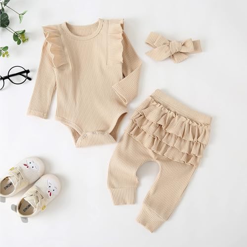 Fullfamous Infant Baby Girl Clothes Outfits,Fall Winter Romper Christmas Clothing Set 6-9 months Ecru - Image 2