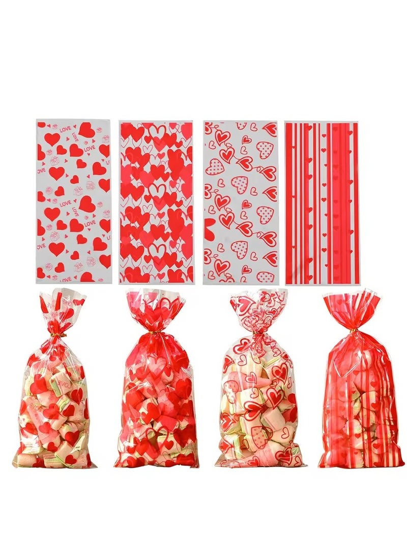 4 Mix Styles 100Pcs/Pack Transparent Love Red Heart Cookie Treat Sweet Bags Plastic Candy Bags For Valentine's Day Wedding Party Baking Opp Flat Mouth - Image 1