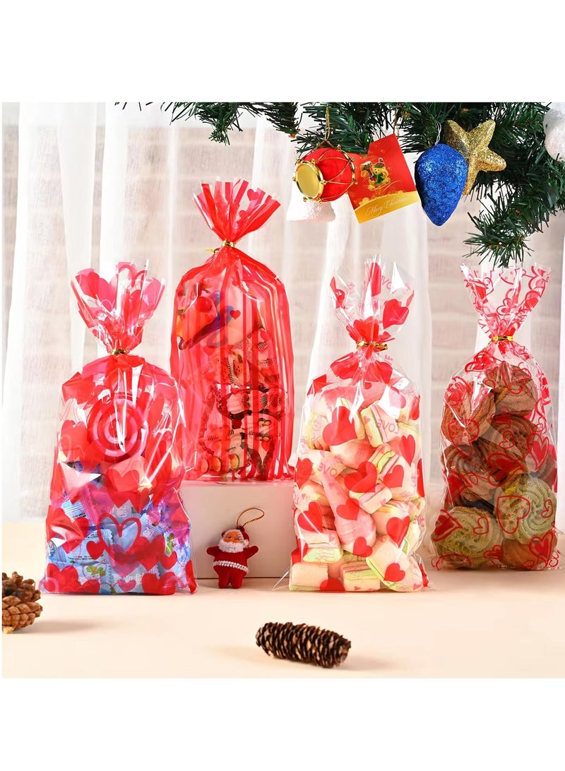4 Mix Styles 100Pcs/Pack Transparent Love Red Heart Cookie Treat Sweet Bags Plastic Candy Bags For Valentine's Day Wedding Party Baking Opp Flat Mouth - Image 2