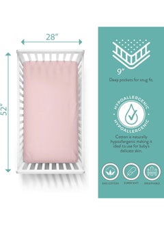 Featherhead Featherhead™ 2-Pack 100% Cotton Fitted Crib Sheets for Baby Girl - Ultra Soft, Breathable, & Cozy - Standard Crib and Toddler Mattresses 28" x 52" x 9" - Newborn Essential & Perfect Baby Registry Gift  - Image 2