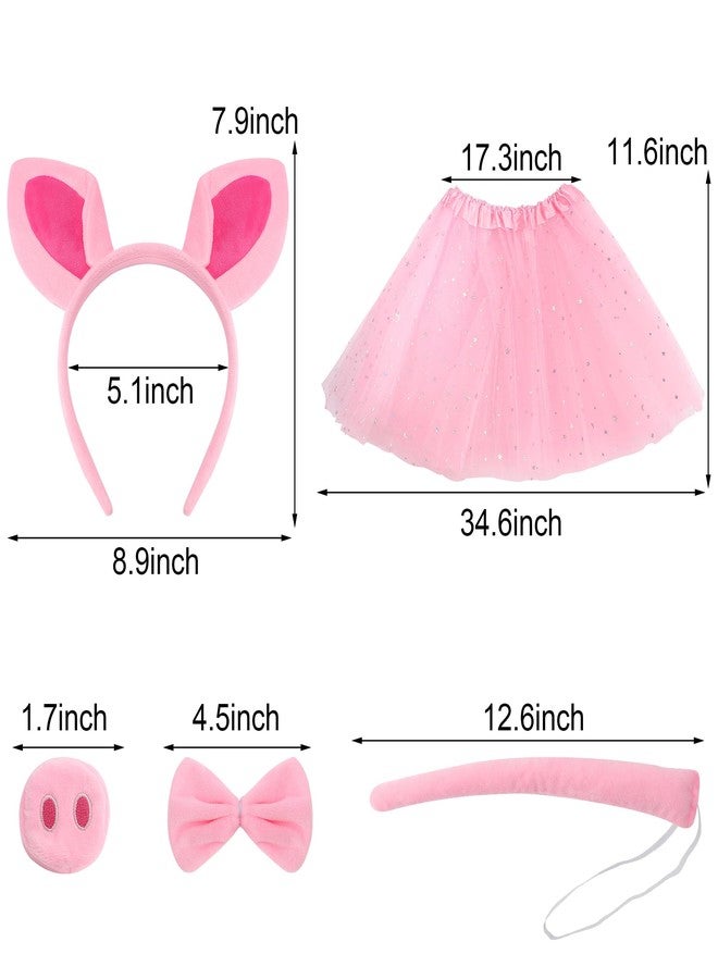 Exacoo Pink Pig Costume Set Fuzzy Pig Ears Headband Piggy Nose Tail Tutu Skirt Bowtie Kit Animal Circus Costumes Dress Up Halloween Cosplay Decoration Cute Piglet Outfit - Image 4