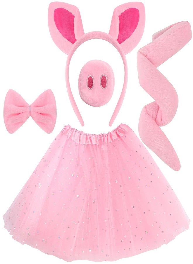 Exacoo Pink Pig Costume Set Fuzzy Pig Ears Headband Piggy Nose Tail Tutu Skirt Bowtie Kit Animal Circus Costumes Dress Up Halloween Cosplay Decoration Cute Piglet Outfit - Image 1