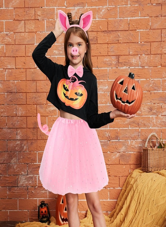 Exacoo Pink Pig Costume Set Fuzzy Pig Ears Headband Piggy Nose Tail Tutu Skirt Bowtie Kit Animal Circus Costumes Dress Up Halloween Cosplay Decoration Cute Piglet Outfit - Image 3