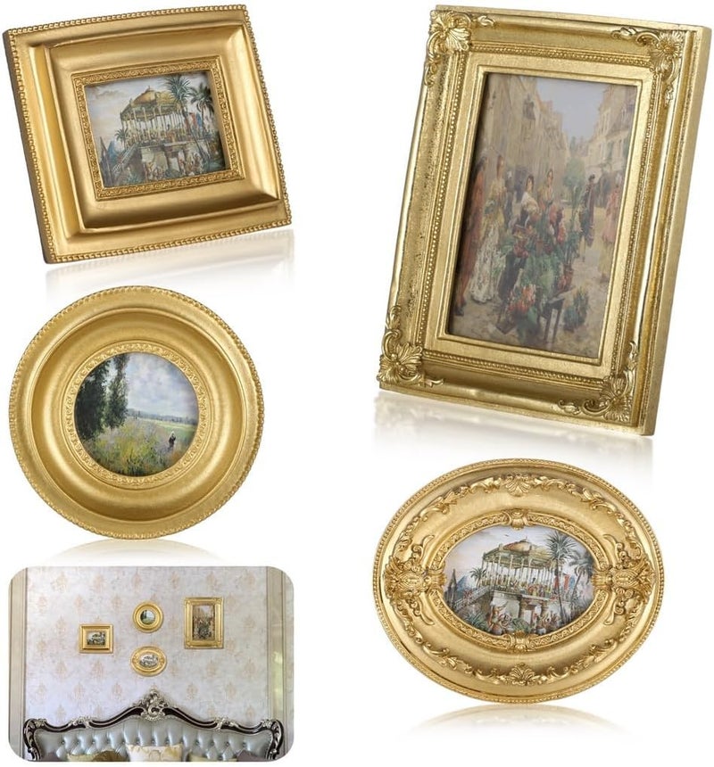 Vintage Golden Embossed Picture Frames, Baroque Design Set of 4 for Wall Mount Or Tabletop Display - Image 1