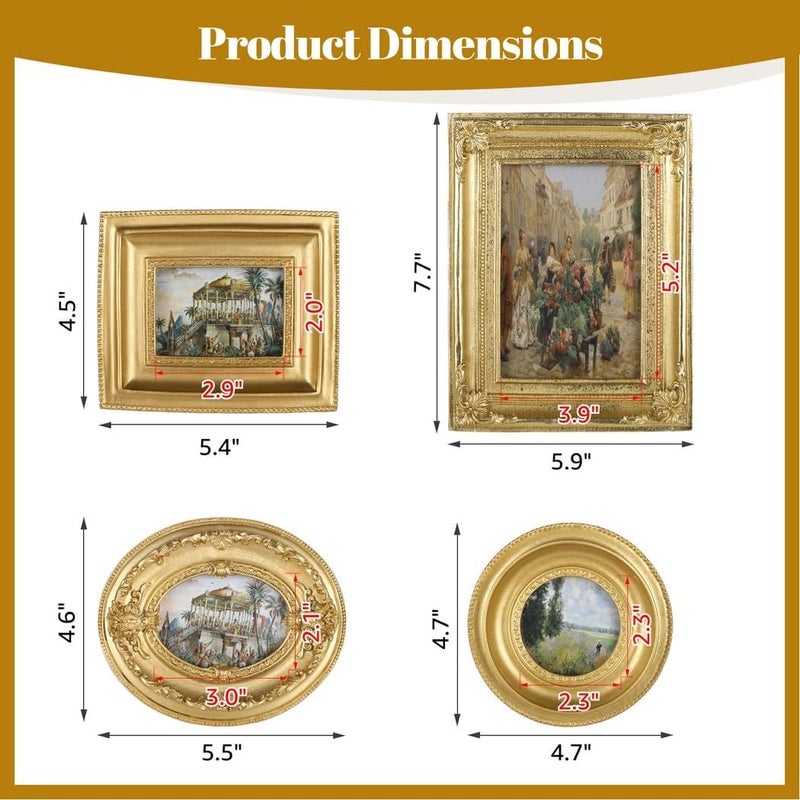 Vintage Golden Embossed Picture Frames, Baroque Design Set of 4 for Wall Mount Or Tabletop Display - Image 3