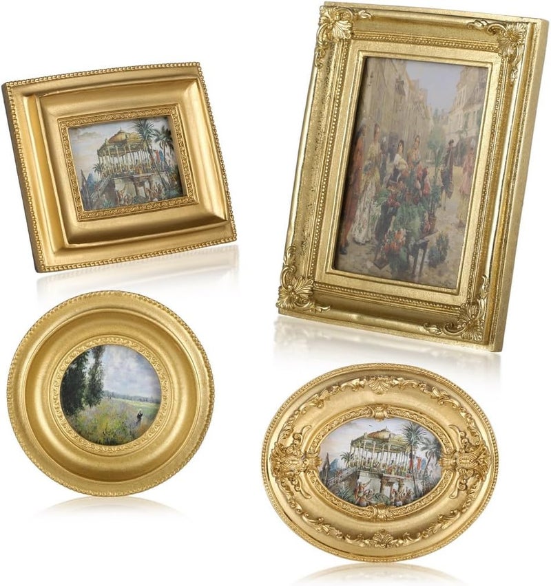 Vintage Golden Embossed Picture Frames, Baroque Design Set of 4 for Wall Mount Or Tabletop Display - Image 4