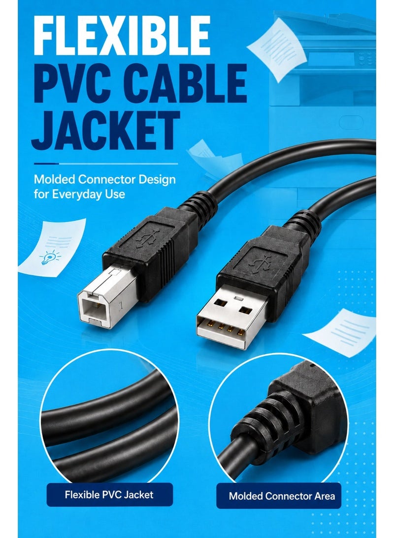 فوجيشكا كابل طابعة FUJISHKA USB 2.0، من نوع USB-A (ذكر) إلى USB-B (ذكر)، بطول 1.5 متر، سرعة نقل بيانات تصل إلى 480 ميجابت في الثانية، متوافق مع الطابعات والماسحات الضوئية، لون أسود. - Image 4