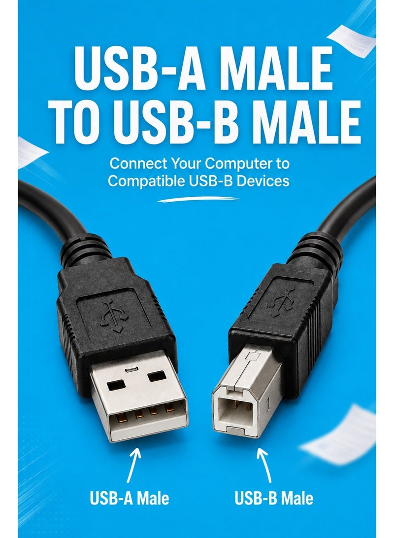 فوجيشكا كابل طابعة FUJISHKA USB 2.0، من نوع USB-A (ذكر) إلى USB-B (ذكر)، بطول 1.5 متر، سرعة نقل بيانات تصل إلى 480 ميجابت في الثانية، متوافق مع الطابعات والماسحات الضوئية، لون أسود. - Image 2