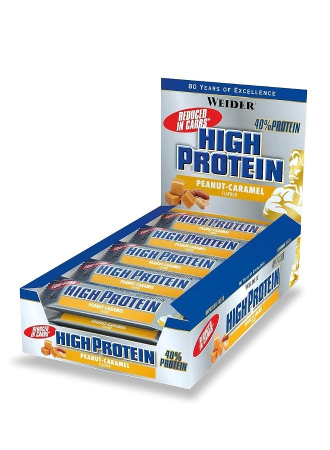Weider 40% Low Carb High Protein Bar, Peanut Caramel, 20g of Protein, 24 bars