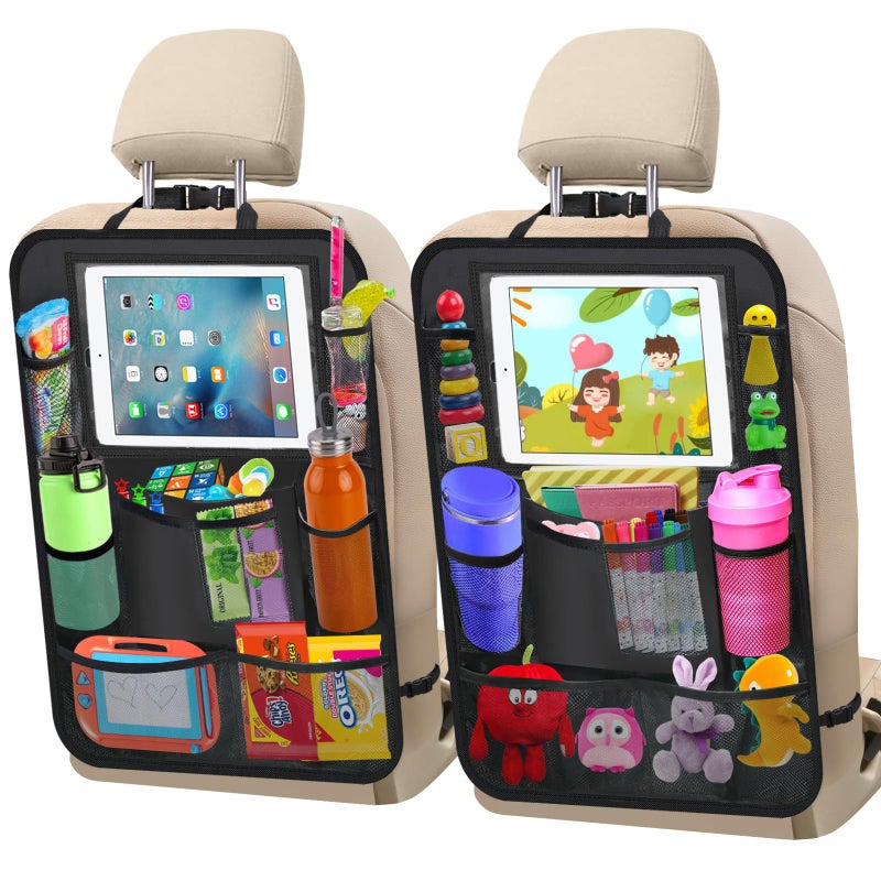 Popsunny XBRN 2 Pack Car Backseat Organizer Car Seat Organizer Kick Mats Back Seat Protector with 11 Tablet Holder Car Storage Organizer for Kids10 Storage Pockets Travel Accessories - Image 3