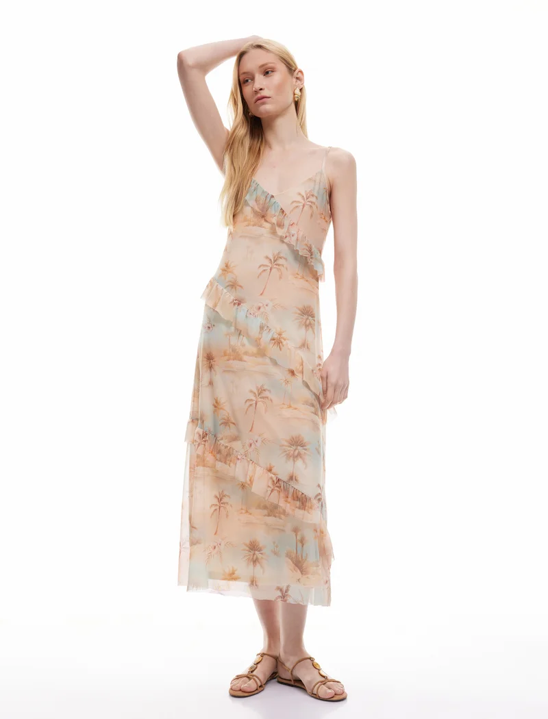 كوتون Strappy Ruffle Dress