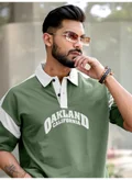 Maniac Maniac Men Printed Polo Neck 3/4th Sleeve Hunter Green Cotton T-Shirt