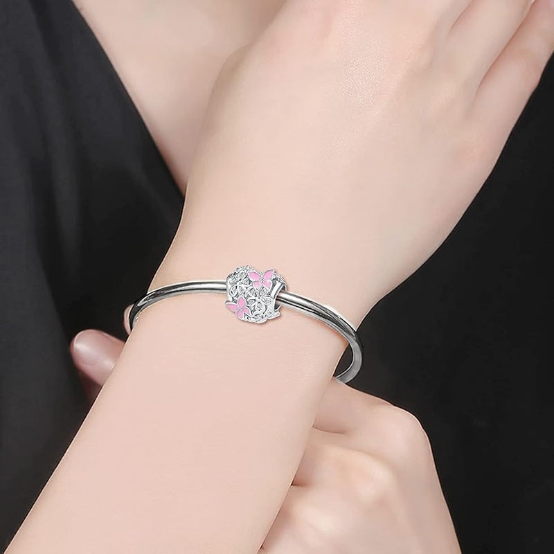 QeenseKc Butterfly Flower Garden Charm Magnolia Bloom Crystal Opennwork Enamel Bead for Pandora Charm Bracelet - Image 3