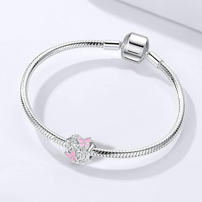 QeenseKc Butterfly Flower Garden Charm Magnolia Bloom Crystal Opennwork Enamel Bead for Pandora Charm Bracelet - Image 2