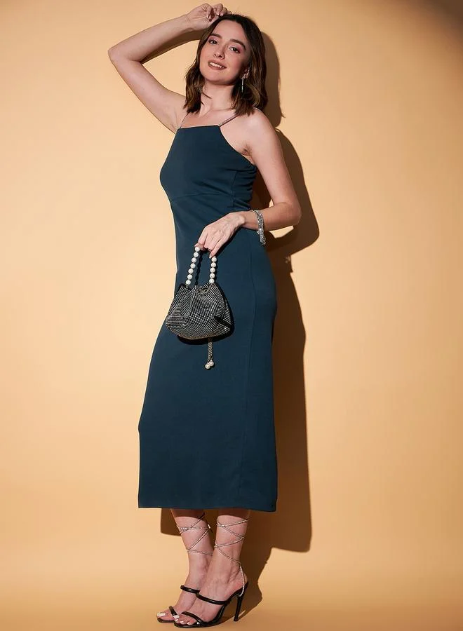 كاجوالي فستان ميدي سادة بياقة مربعة وأشرطة من كاسوالي