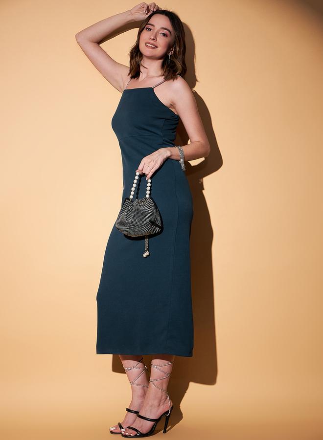 كاجوالي فستان ميدي سادة بياقة مربعة وأشرطة من كاسوالي - Image 4